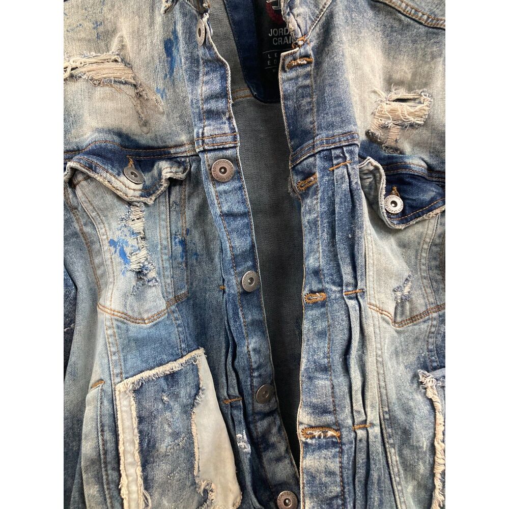 Jordan Craig Legacy Edition Men's X-Large Distressed Denim Jacket Blue Ripped - Picture 10 of 11